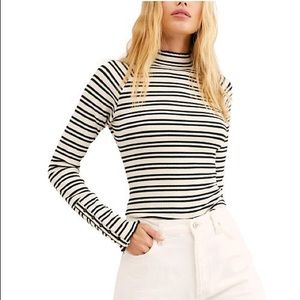 NWT Free People Mock Neck Striped Long Sleeve Top